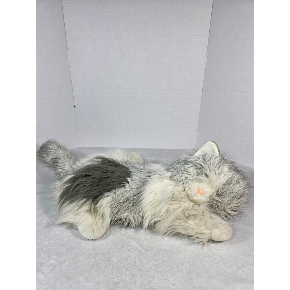 Commonwealth Grey White Cat Plush Realistic Long Hair Stuffed Animal Tabby